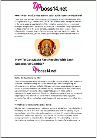 How To Get Matka Fast Results With Each Successive Gamble?