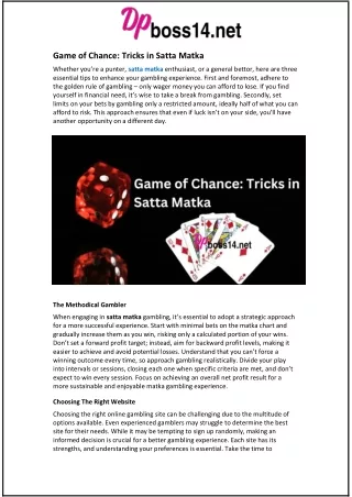 Game of Chance: Tricks in Satta Matka