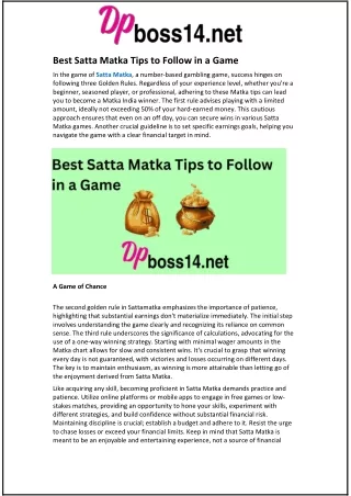 Best Satta Matka Tips to Follow in a Game