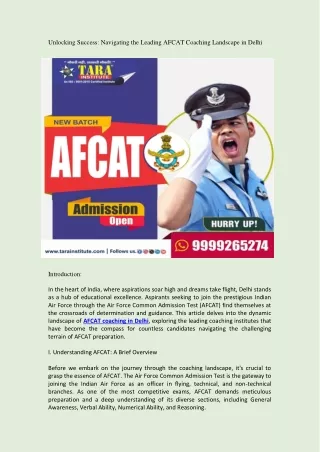 Navigating the Leading AFCAT Coaching Landscape in Delhi