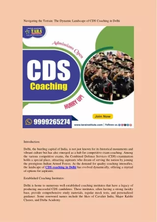 Navigating the Terrain: The Dynamic Landscape of CDS Coaching in Delhi