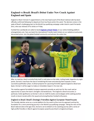 Brazil's Debut Under New Coach Against England and Spain