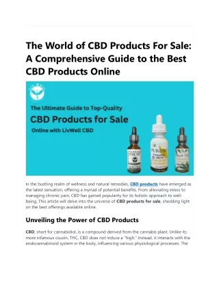 The World of CBD Products For Sale