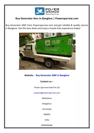 Buy Generator Amc In Banglore Powersparrow.com