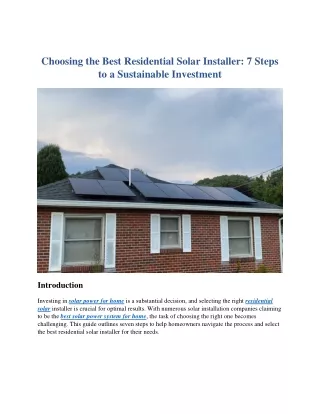 Choosing the Best Residential Solar Installer: 7 Steps to a Sustainable Investme