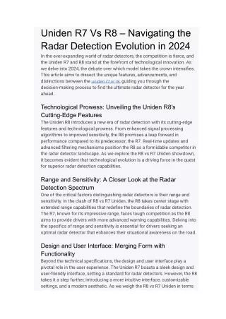 Uniden R7 Vs R8 – Navigating the Radar Detection Evolution in 2024