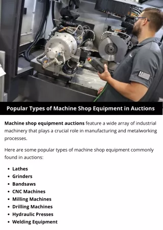 Popular Types of Machine Shop Equipment in Auctions