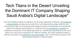 Tech Titans in the Desert Unveiling the Dominant IT Company Shaping Saudi Arabia's Digital Landscape_