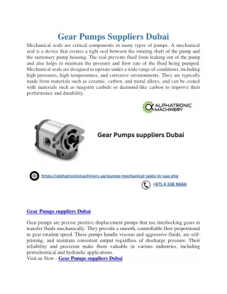 Gear Pumps Suppliers Dubai