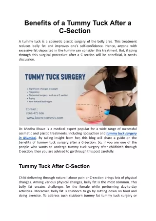 Benefits of a Tummy Tuck After a C-Section