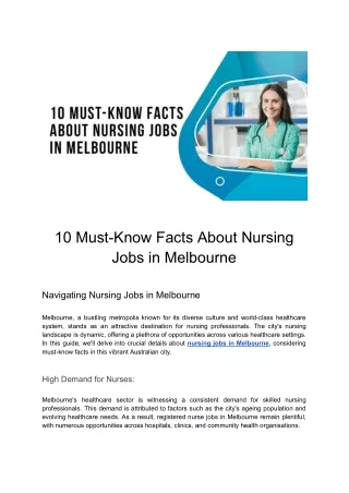 Unraveling 10 Must-Knows About Nursing Jobs in Melbourne