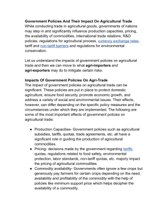 Government Policies And Their Impact On Agricultural Trade