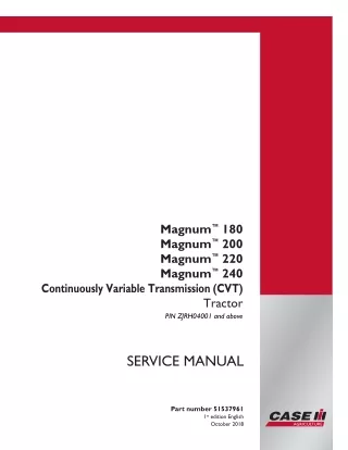 CASE IH Magnum 180 Continuously Variable Transmission (CVT) Tractor Service Repair Manual (PIN ZJRH04001 and above)