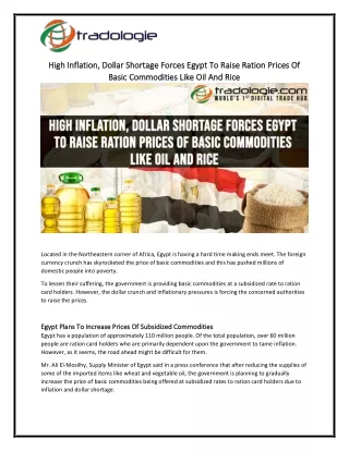 High Inflation, Dollar Shortage Forces Egypt To Raise Ration Prices Of Basic Commodities Like Oil And Rice