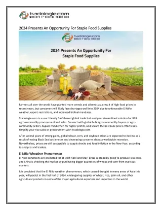 2-2024 Presents An Opportunity For Staple Food Supplies
