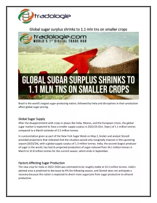 Global sugar surplus shrinks to 1.1 mln tns on smaller crops