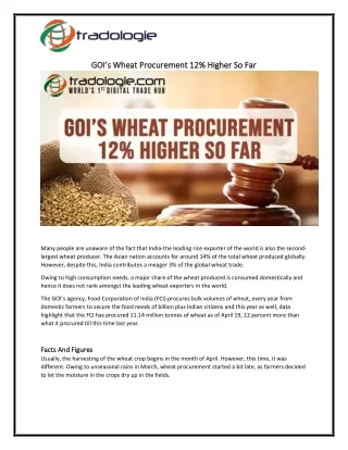 GOI’s Wheat Procurement 12% Higher So Far