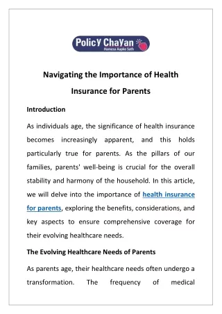 Navigating the Importance of Health Insurance for Parents