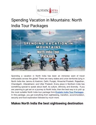 Spending Vacation in Mountains: North India Tour Packages