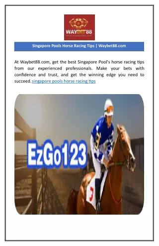 Singapore Pools Horse Racing Tips | Waybet88.com