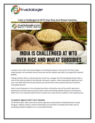 India Is Challenged At WTO Over Rice And Wheat Subsidies