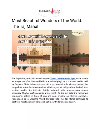 Most Beautiful Wonders of the World: The Taj Mahal