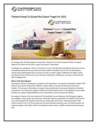 5-Thailand Poised To Exceed Rice Export Target For 2023