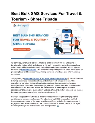 Best Bulk SMS Services For Travel & Tourism - Shree Tripada