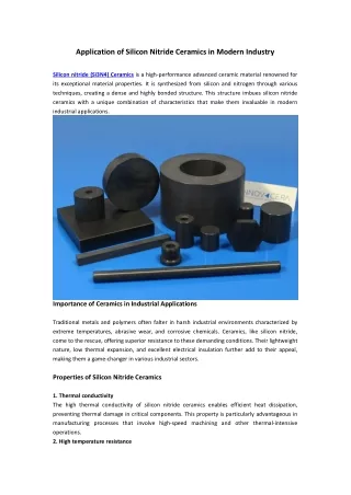 Application of Silicon Nitride Ceramics in Modern Industry