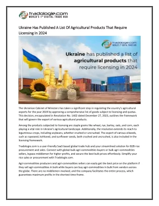 7-Ukraine Has Published A List Of Agricultural Products That Require Licensing In 2024