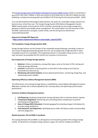 Energy Storage System (ESS) Battery Management System (BMS) Market