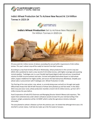8-India's Wheat Production Set To Achieve New Record At 114 Million Tonnes In 2023-24