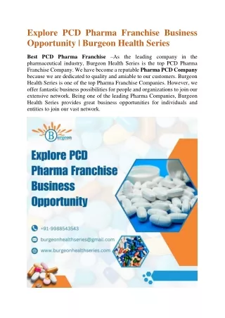 Explore PCD Pharma Franchise Business Opportunity