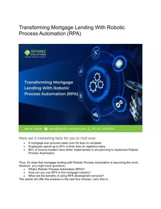 Transforming Mortgage Lending With Robotic Process Automation (RPA)