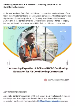 Advancing Expertise of ACR and HVAC Continuing Education for Air Conditioning Contractors