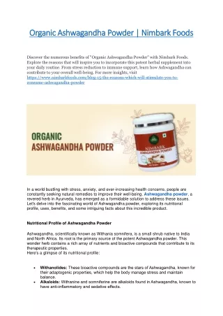 Organic Ashwagandha Powder | Nimbark Foods