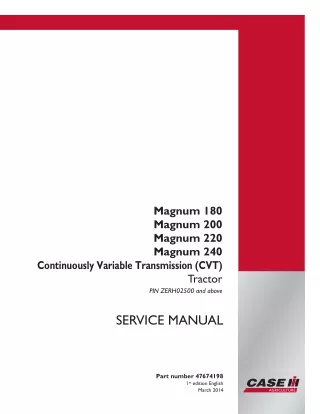 CASE IH Magnum 180 Continuously Variable Transmission (CVT) Tier 4B Tractor Service Repair Manual (PIN ZERH02500 and abo