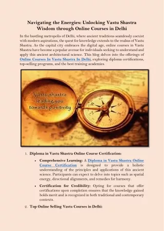 Navigating the Energies Unlocking Vastu Shastra Wisdom through Online Courses in Delhi