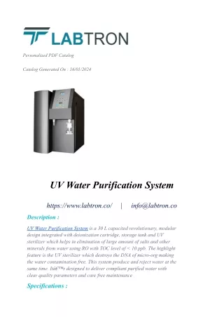 UV Water Purification System