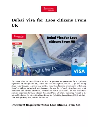 Dubai Visa for Laos citizens From  UK