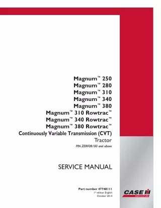 CASE IH Magnum 250 Continuously Variable Transmission (CVT) Tier 4B Tractor Service Repair Manual (PIN ZERF08100 and abo