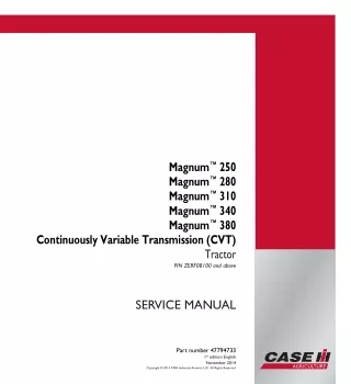 CASE IH Magnum 250 Continuously Variable Transmission (CVT) Tier 4B Tractor Service Repair Manual (PIN ZERF08100 and abo