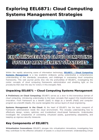 Exploring EEL6871: Cloud Computing Systems Management Strategies