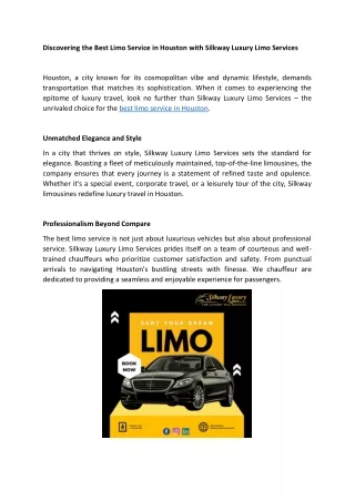 Discovering the Best Limo Service in Houston with Silkway Luxury Limo Services