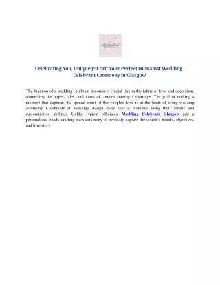 Craft Your Perfect Humanist Wedding Celebrant Ceremony in Glasgow