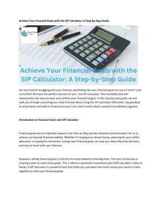 Achieve Your Financial Goals with the SIP Calculator