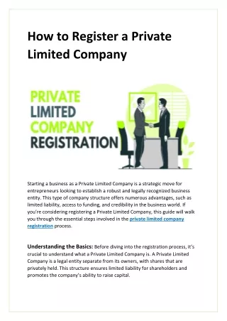 How to Register a Private Limited Company