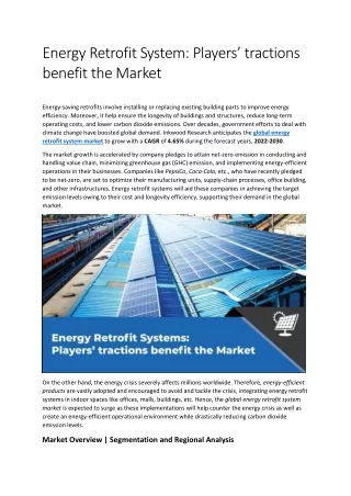 Energy Retrofit Systems: Players’ tractions benefit the Market