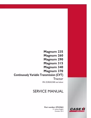 CASE IH Magnum 260 Continuously Variable Transmission (CVT) Tractor Service Repair Manual (PIN ZCRD02588 and above)