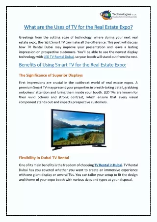What are the Uses of TV for the Real Estate Expo?